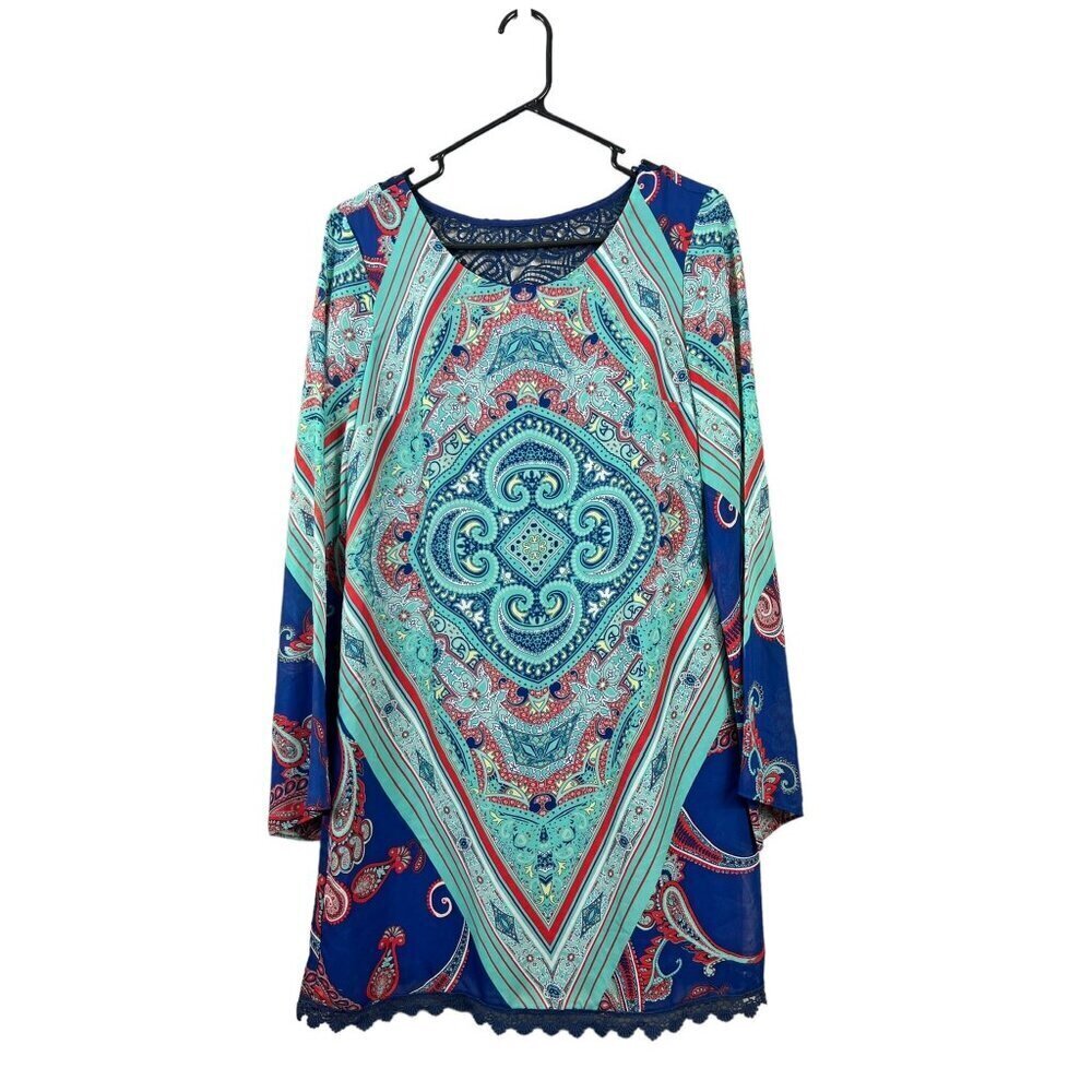 Sequin Hearts Women's Multi Blue Designed Loose Fitting Dress